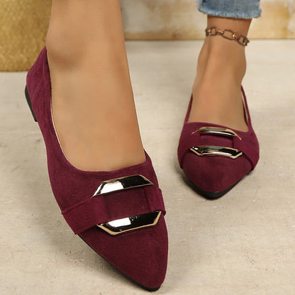 Shallow Mouth Suede Metal Buckle Flat Pumps Women Soft Bottom Office Work Gommino  DestGlow