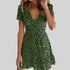 Summer Sexy V neck Mid Waist Short Dress Leopard Print Dress by Ragazza