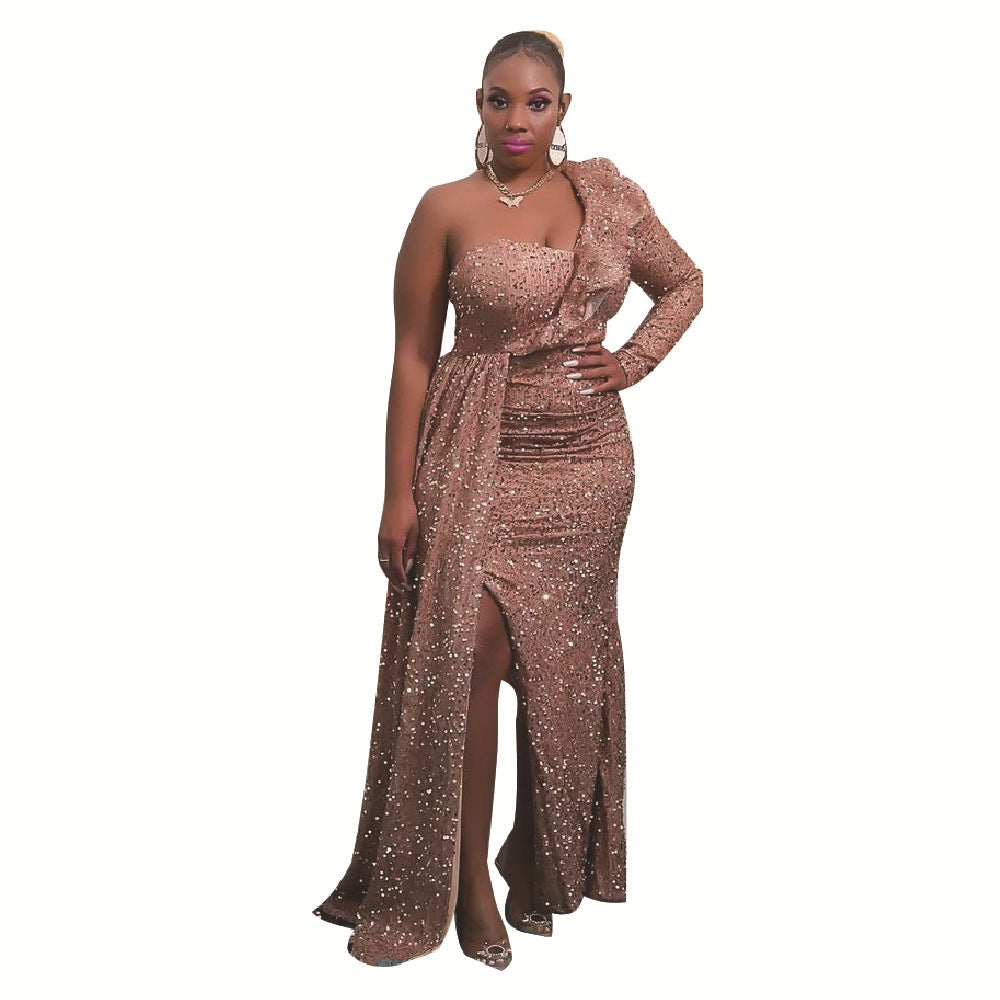 Winter Dress One Shoulder Sequin Bridesmaid Dress Party Maxi Dress Women Clothing by Ragazza