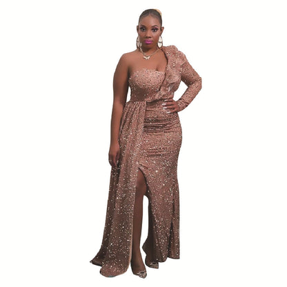 Winter Dress One Shoulder Sequin Bridesmaid Dress Party Maxi Dress Women Clothing by Ragazza