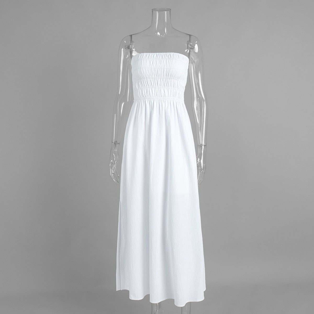 Purified Cotton Tube Top Dress Summer Vacation off the Shoulder Pleated High Waist Maxi Dress  DestGlow