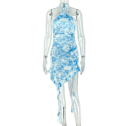 Women Wear Waist Tight Fresh Summer Hip Dress Ruffled Design Sleeveless Halter Dress  DestGlow