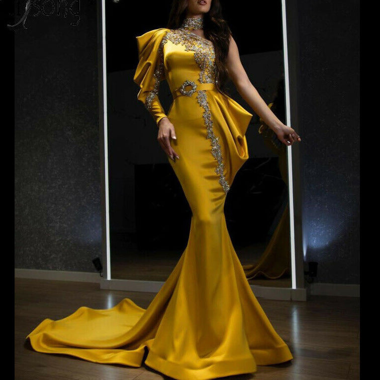 Women Clothing Evening Dress Gold High Collar Dress Cocktail Dress by Ragazza