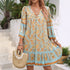 Spring Summer Casual Bohemian Holiday Rayon Printed V neck Dress Women Clothing by Ragazza