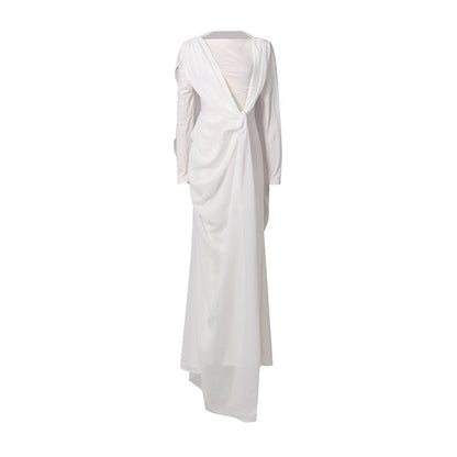 Spring Elegant Retro Twisted Chiffon Patchwork Long Waist Slimming Dress Women by Ragazza