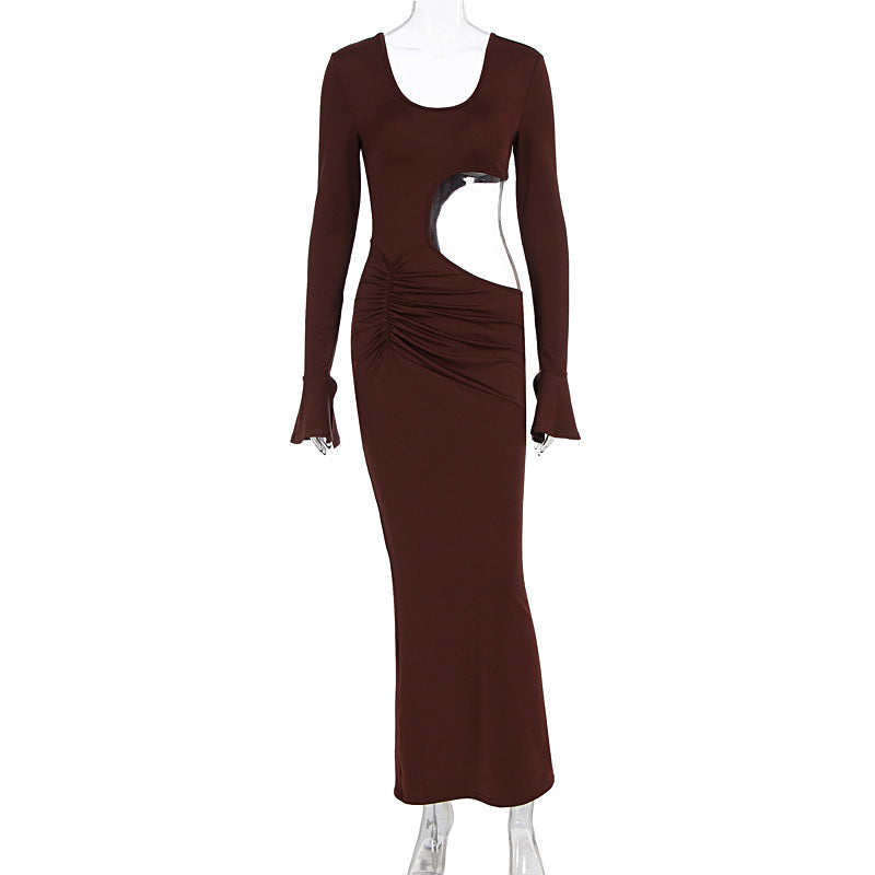 Women Clothing Fashionable Elegant Sexy Hollow Out Cutout Slim Fit U Neck Long Sleeved Dress by Ragazza