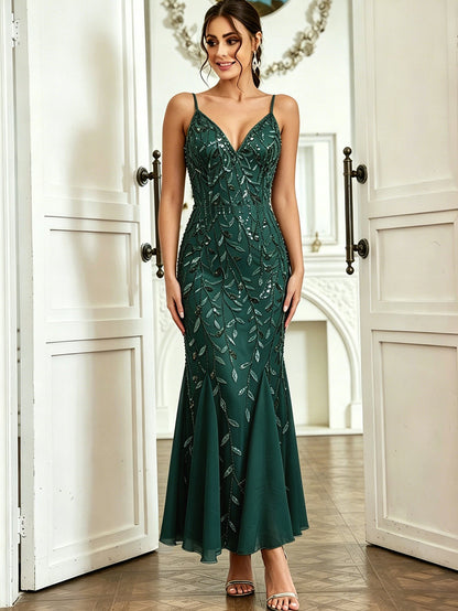 Women Clothing Party Evening Dress Sexy Chiffon Stitching Sequ Dress  DestGlow