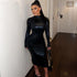 Clothing Autumn Faux Leather Dark Solid Color Slim Slimming Dress by Ragazza