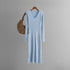 Autumn Winter V neck Knitted Dress Outer Wear Straight Slimming Long Sleeve Sunken Stripe Slit Base Overknee Sweater Dress by Ragazza