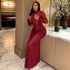 Elegant Women Clothing Pleated Print Polka Dot Slim Hip round Neck Long Sleeve Cocktail Tight Dress by Ragazza