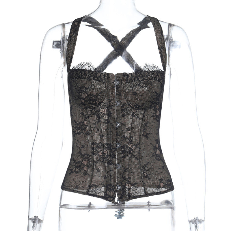 Lace Sexy Waist Tube Top Autumn All Matching Slim Fit Vest for Women by Ragazza