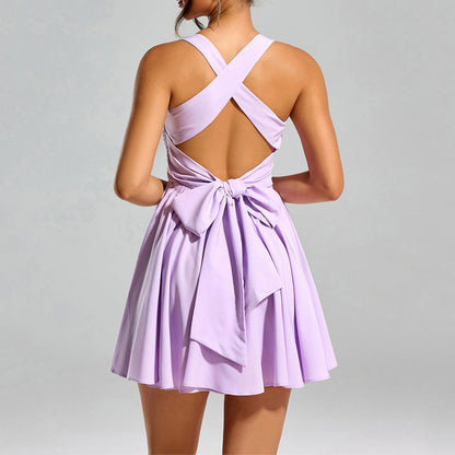 Cami Dress Sexy Wooden Ear Smocking Backless Bow A line Dress by Ragazza