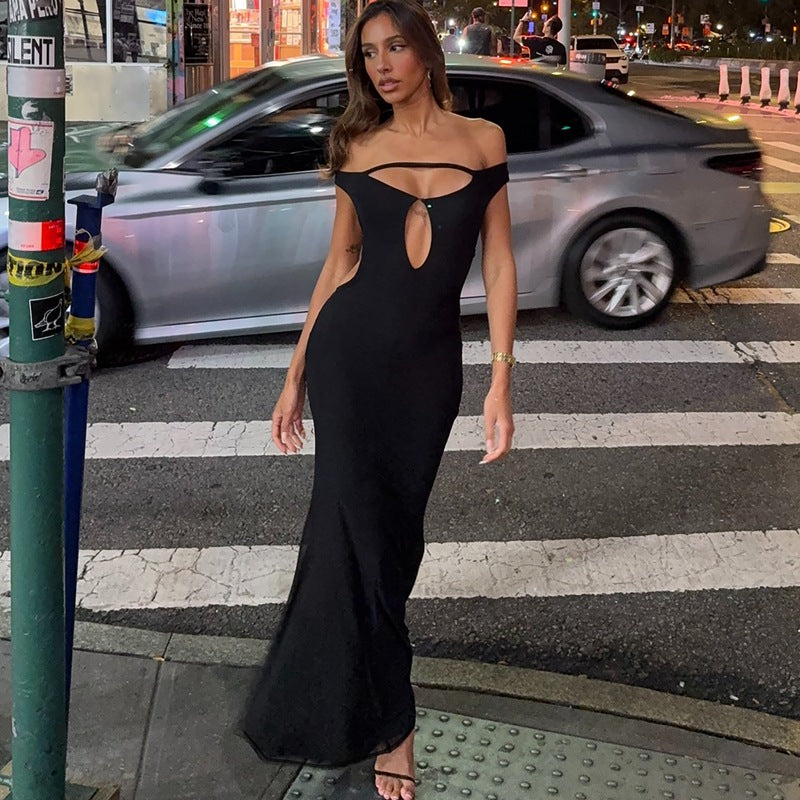 Women Clothing Autumn Winter Sexy Backless Hollow Out Cutout out Solid Color Slim Dress for Women by Ragazza