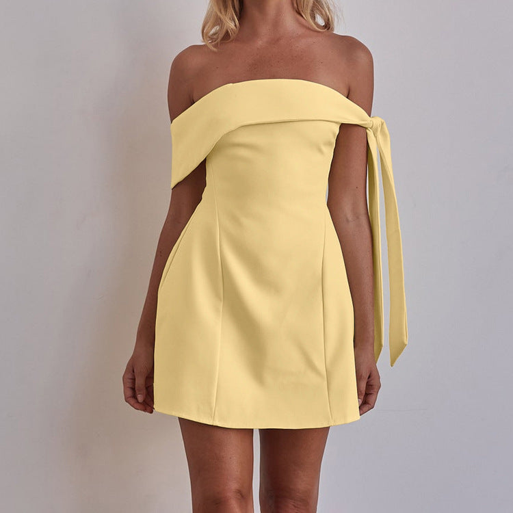 Off Neck Bandeau One Shoulder Sexy Short Dress Women Clothing A line Dress by Ragazza