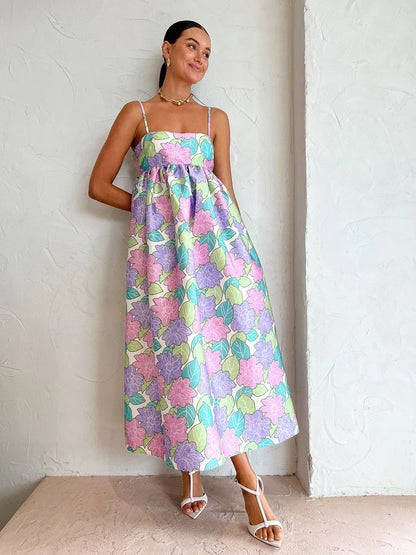 Casual Elegant Printed Sling Loose Sleeveless Backless Large Swing Dress by Ragazza