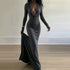 Graceful Deep V Plunge Swing Collar Long Sleeve Sexy Slim Hip Maxi Dress Dinner Mop Dress  DestGlow