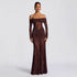 Autumn Elegant Lace Stitching off Shoulder Long Sleeve Narrow Dress Maxi Dress Women Evening Dress by Ragazza