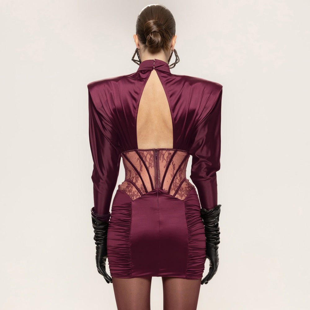 Autumn Winter Sexy Tight Elastic Satin Hip Elegant Dress by Ragazza