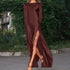 French Elegant Dress for Women Stitching Lace Split round Neck Long Sleeve High Waist Dress by Ragazza