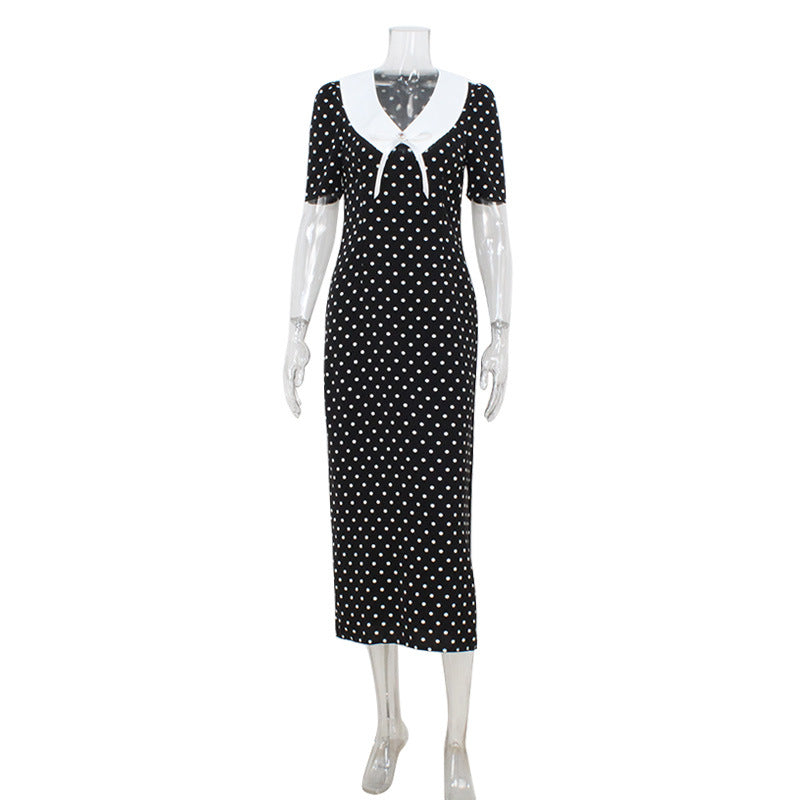 Women Clothing Hepburn French Polka Dots Retro Printed Color Matching Dress Slim Fit Slimming Dress by Ragazza