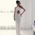 Women Clothing Hollowed Split Pleated Backless Hip Dress Cross Halterneck Solid Color Length Dress by Ragazza