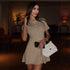 Women Clothing Solid Color Classic Knitted Dress round Neck Single Breasted Short Sleeve Waist A line Dress by Ragazza