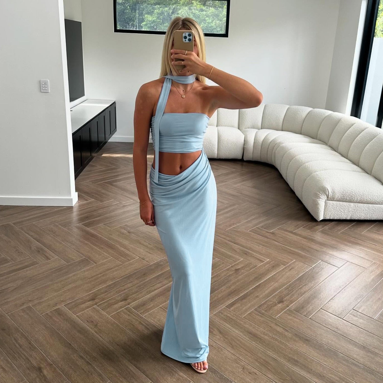 Spring Sexy Tube Top Pleated Slim Fit Sheath Personality Street Dress Long Dress by Ragazza