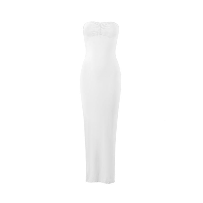 Women lothing Summer Sexy Wrapped Chest Slim Side Slit Long Solid Color Dress by Ragazza
