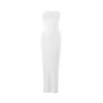Women lothing Summer Sexy Wrapped Chest Slim Side Slit Long Solid Color Dress by Ragazza