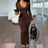 Young Sexy Deep V Plunge Neck Tight Dress Women Clothing Autumn Winter  DestGlow
