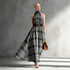 Halter Sleeveless Plaid High Waist Lace up Waist Draping Effect Large Hem A line Dress French Dress by Ragazza