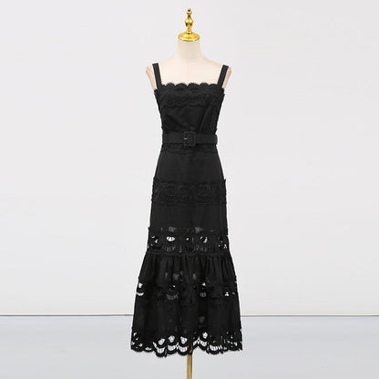 Vacation Maxi Dress Hollowed out Embroidered Strap Fishtail Design Dress Women  DestGlow
