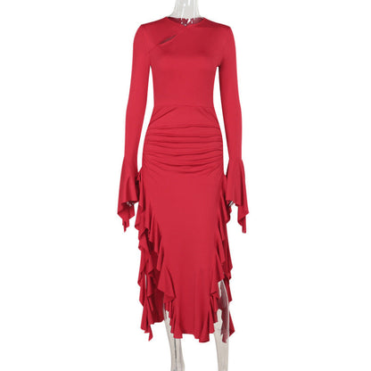 Autumn Socialite Slim Fit Ruffled Split Long Sleeve Sexy Dress by Ragazza