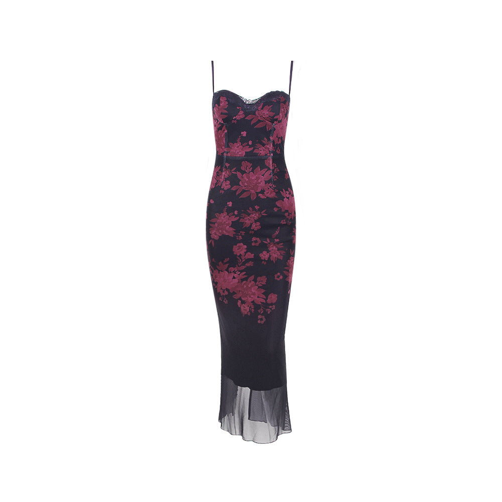 Women Clothing Printing Slip Dress Women Slim Fit Backless Sheath Fishtail Dress Long Evening Dress by Ragazza