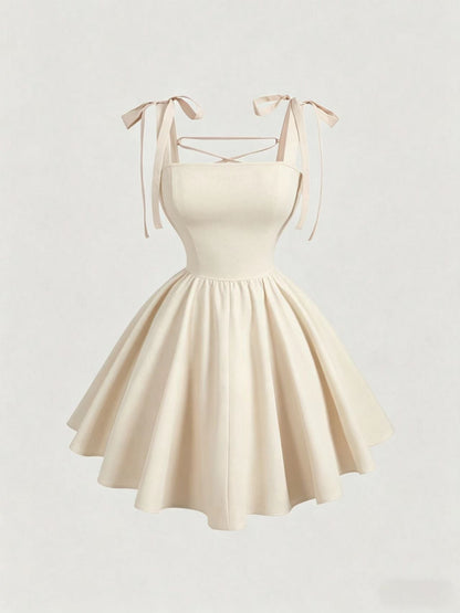 Slimming Flounce Square Collar Summer Dress French Sweet Spicy Pink Bow Bandage Sexy Sling Dress  DestGlow