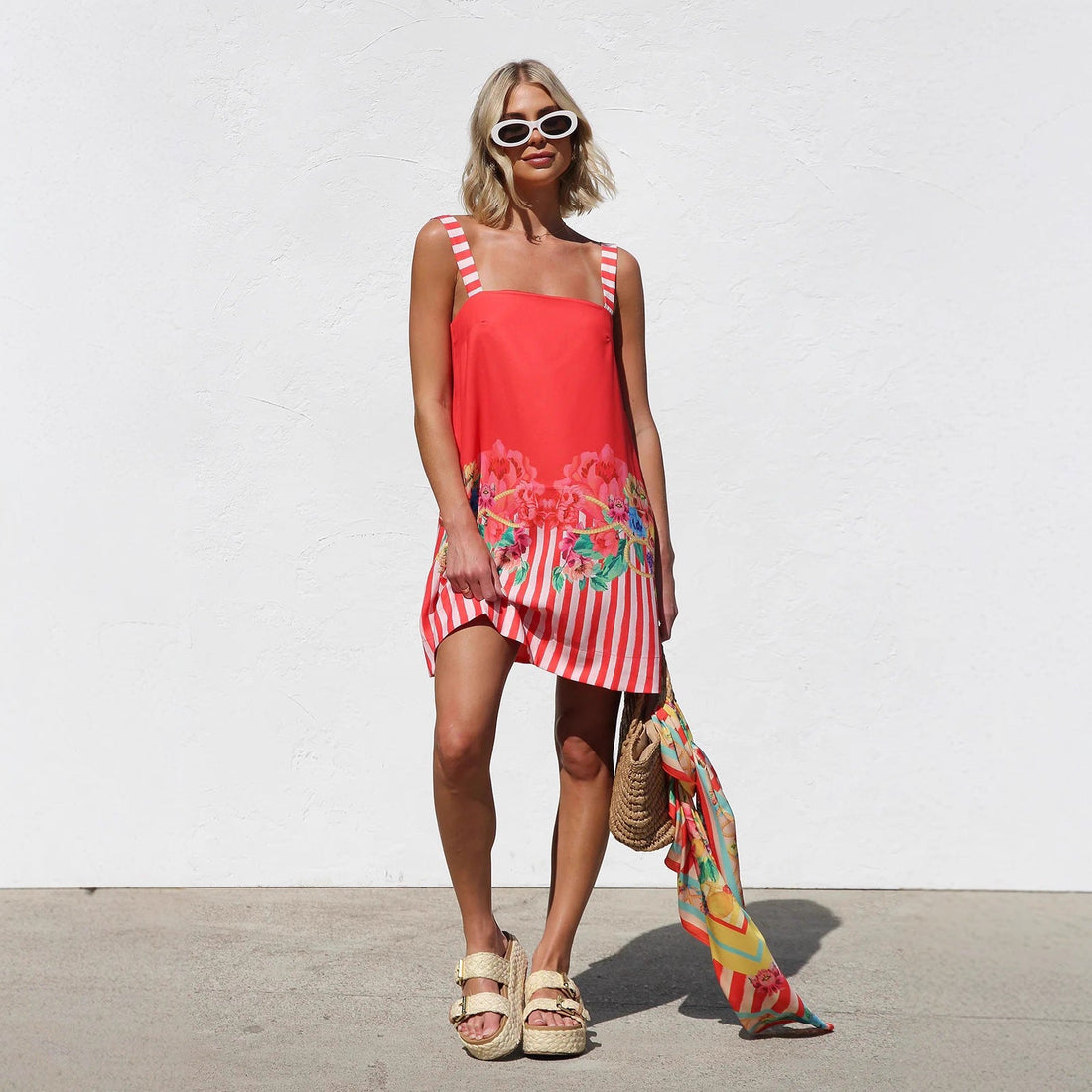 Suspender Skirt Positioning Printing A Swing Mini Suspender Dress for Women by Ragazza