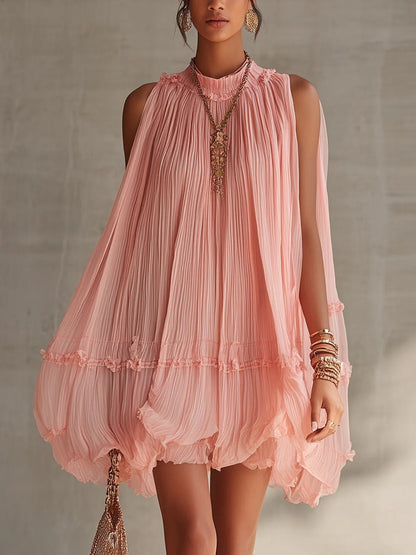 Sleeveless Pleated Dress Women Loose Big Hem A line Girl Dress Holiday Dress  DestGlow