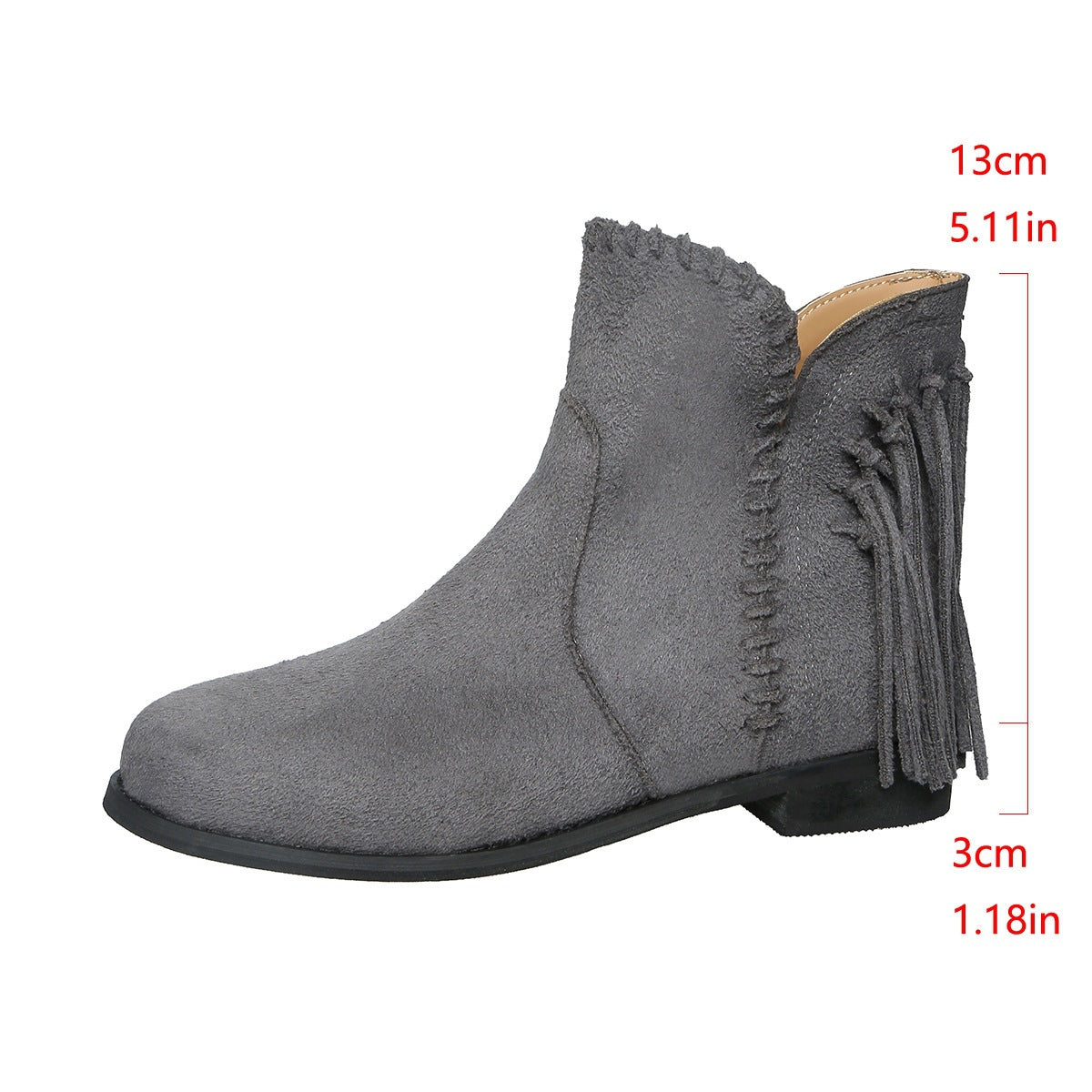 Women Shoes Autumn Winter Woven Tassel Suede round Toe Sleeve Low Heel Chelsea Ankle Boots  DestGlow