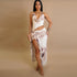Spring Summer Women Clothing Dress Contrast Color off the Shoulder Neck Cropped Outfit Printing Asymmetric Dress by Ragazza