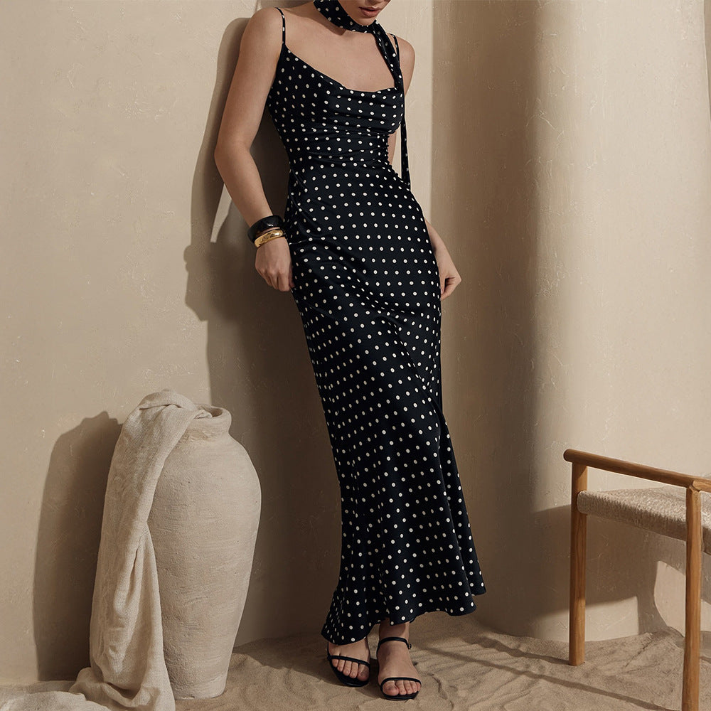 Strap Maxi Dress Summer Halter Strap Fishtail Polka Dot Maxi Dress by Ragazza