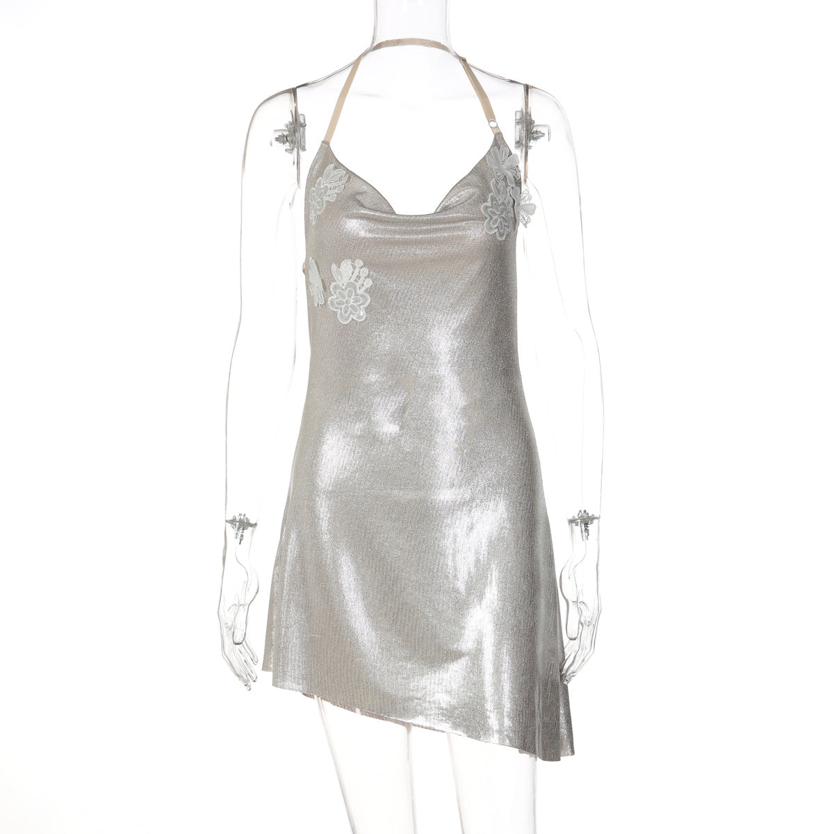 Spring Women Clothing Halter Swing Collar Sexy Backless Bronzing Slim Dress by Ragazza