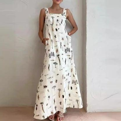 Bow Bandage Summer Maxi Dress Women Cothing Printed Sleeveless Office Long Suspender Amplified craft by Ragazza