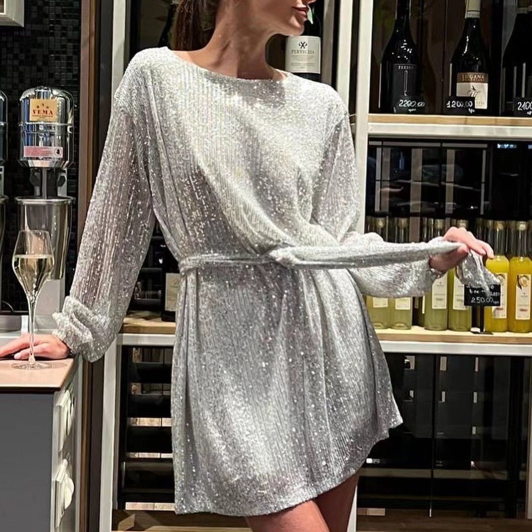 Festival Party Fashionable Sequ Sequin Color Waist-Tight Dress by Ragazza