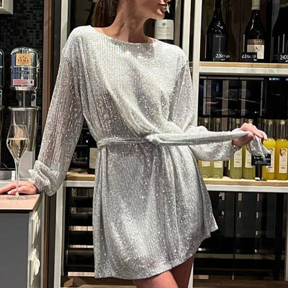 Festival Party Fashionable Sequ Sequin Color Waist-Tight Dress by Ragazza