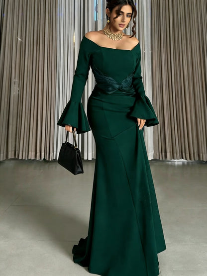 Women Clothes Long Sleeve off Shoulder Stitching Ruffle Slim Dress by Ragazza