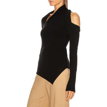 Irregular Asymmetric Design Sweater Autumn Winter Personalized Off The Shoulder Solid Color Slim Fit Short Women Sweater by Ragazza