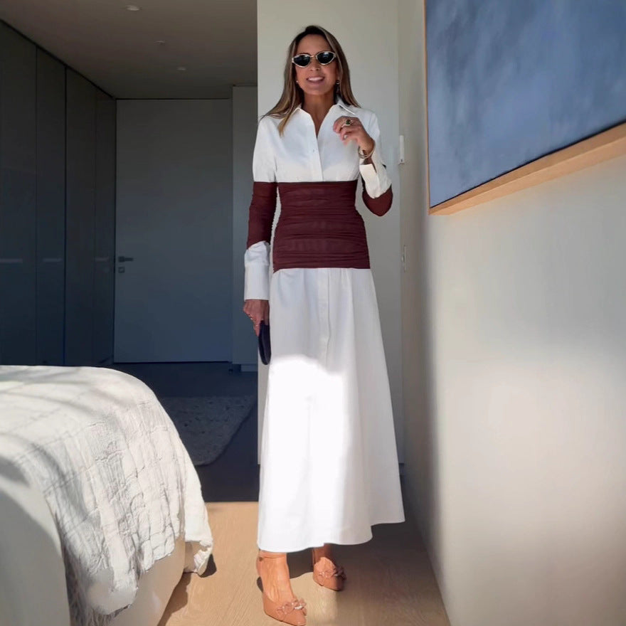Summer Women Clothing Patchwork Slit Collared Dress by Ragazza