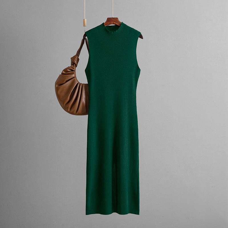 Solid Color Slim Fit Stretch Knitted Sleeveless Vest Summer All Matching Sheath Dress by Ragazza