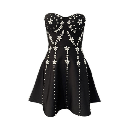 Heavy Industry Beads Diamond Tube Top Bandage One Piece Dress Cocktail Party Dress Mini Dress by Ragazza