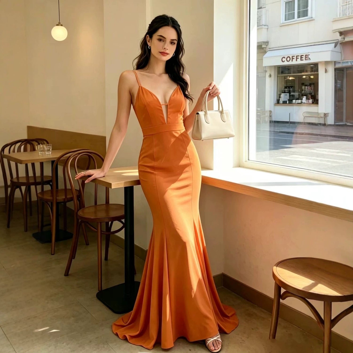 Women V neck Backless Sling Cocktail Hip Slim Fit Fishtail Dress  DestGlow